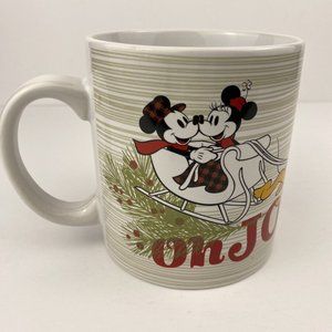 Disney Zrike Christmas mug Oh Joy, Mickey Minnie sleigh 16 oz ceramic coffee cup
